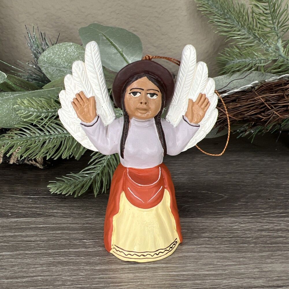Peruvian Folk Art Angel Bell Christmas Ornament Terra Cotta Clay Pottery 4" Peru